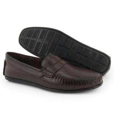 Imagem de Mocassim Masculino Couro Casual Confortável Liso Solado Reto