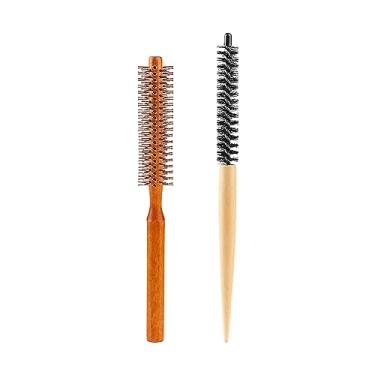 Imagem de menolana Mini rolo de escova de madeira redonda/pentes de cabelo/ferramenta de estilo de cabelo/rolo de ondulação profissional escova de cabelo para secagem