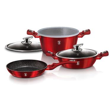 Imagem de Jogo de Panelas Antiaderente com Tripla Camada de Mármore 5 peças Vermelho Burgundy Berlinger Haus