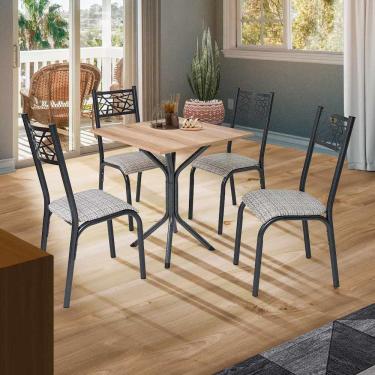 Imagem de Mesa De Jantar Com 4 Cadeiras Em Aço Preto Carvalho Com Estofado Manteiga Loza Shop Jm