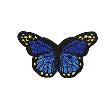 Imagem de 1/10 peças de adesivos de borboleta, aplicação de transferência de calor lavável borboleta ferro em adesivos bordados DIY para roupas, bolsa, camiseta (azul escuro)