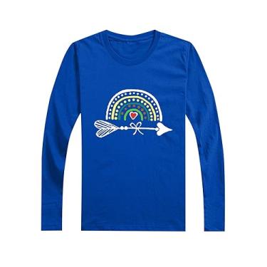 Imagem de Camiseta de manga comprida com estampa de arco-íris para meninas de cerveja, outono, inverno, gola redonda, festa, aniversário, escola, bebê menina, Azul, 13-14 Years