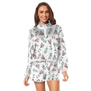 Imagem de KLL Flores Natureza Papel de Parede Curto 2 Peças Conjuntos Mulheres Manga Longa Zip Up Hoodie Pequeno, Papel de parede Flores Natureza, XX-Large
