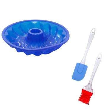 Imagem de Kit Forma Redonda Média Com Furo Antiaderente + Conjunto De Espátula e Pincel De Silicone