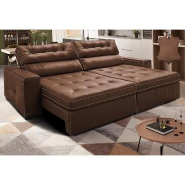 Imagem de Sofá de Couro Legítimo Retrátil e Reclinável 2,95m Cama Inbox Vitalysoftgeld40 Caramelo