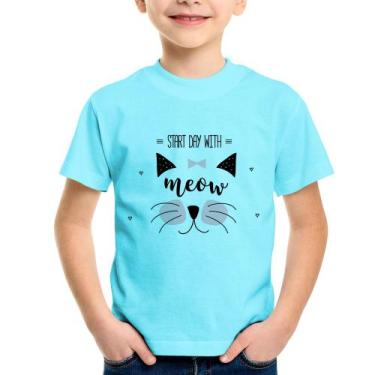 Imagem de Camiseta Infantil Gatinha Start Day With Meow - Foca Na Moda