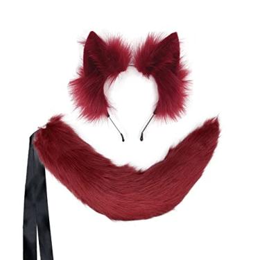 Imagem de Agymo Oversize Claret Red Fox Ears and Tail Sets, Furry Ears Headbands,Halloween Christmas Gifts for Women Men Teen Girls