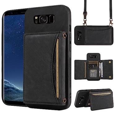 Imagem de Capa de telefone para Samsung Galaxy S8 Plus capa carteira com alça de ombro transversal e suporte de cartão de crédito de couro bolso fino suporte acessórios para celular S8plus S 8 8plus 8S Edge S8+