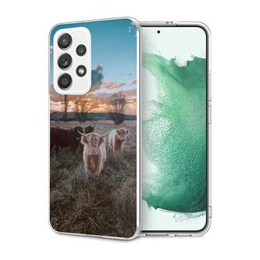 Imagem de Capa compatível com Samsung Galaxy A52 5G - Sunrise Highland Cow design animal fofo à prova de choque capa de TPU macio para mulheres, meninas, meninos e homens