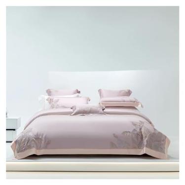 Imagem de Jogo de cama macio e sedoso e fresco, bordado, lençol e fronha, conjunto de cama (5 King 4 peças)