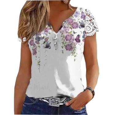 Imagem de Camiseta feminina floral com estampa de flores silvestres para amantes de plantas, flores vintage, manga curta, Branco-3, G