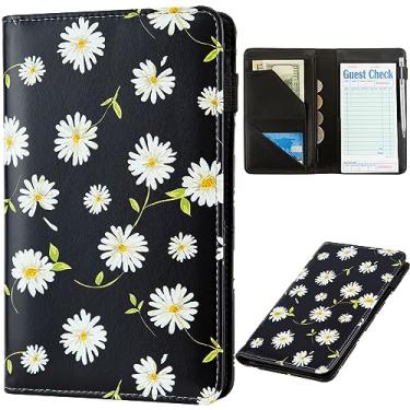 Imagem de Livro de servidor para garçonete com bolso com zíper, avental de garçonete, livros de cheque para servidores de garçonete, bloco de notas para restaurantes (margarida)