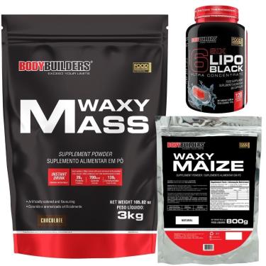 Imagem de Waxy mass 3kg+Waxy Maize 800g+Six 6 lipo black 120 cáps - Bodybuilders-Unissex