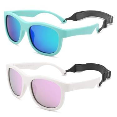 Imagem de LIU·WEN Óculos de sol polarizados fofos para bebês com alça - armação flexível para bebês recém-nascidos de 0 a 24 meses, A3 branco/roxo espelhado + verde/verde espelhado, Medium