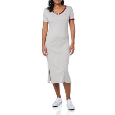 Imagem de Tommy Hilfiger Camiseta manga curta algodão verão vestidos para mulheres, Cinza-pedra mesclada, GG