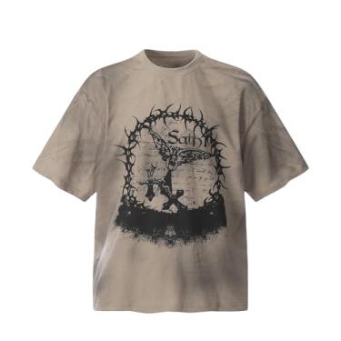 Imagem de Arnodefrance Camiseta com estampa gráfica hip hop rapper camiseta algodão manga curta, Marrom, M