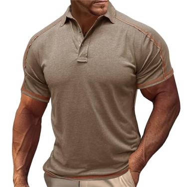 Imagem de NJNJGO Camisa polo masculina manga curta gola 3 botões slim fit camiseta clássica, Caqui, G