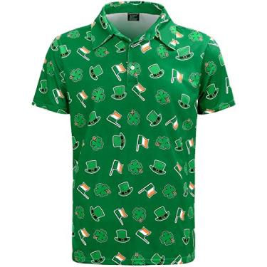 Imagem de LINOCOUTON Camisa polo masculina de manga curta Mardi Gras/St. Patrick's Day Golf, Verde escuro, XXG