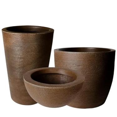 Imagem de CONJUNTO DE 3 VASOS DECORATIVOS PARA PLANTAS E FLORES 3 MODELOS DIFERENTES GRAFIATO EM POLIETILENO (MARROM)