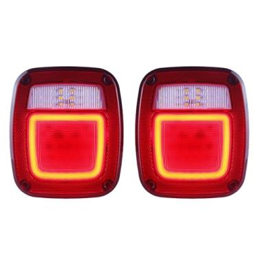 Imagem de XtraGlow Conjunto de luzes traseiras halo, lâmpadas traseiras quadradas, combinadas, com marcador lateral do passageiro e do motorista, luzes de freio de seta para Wrangler TJ YJ CJ5 CJ7 1979-2006,