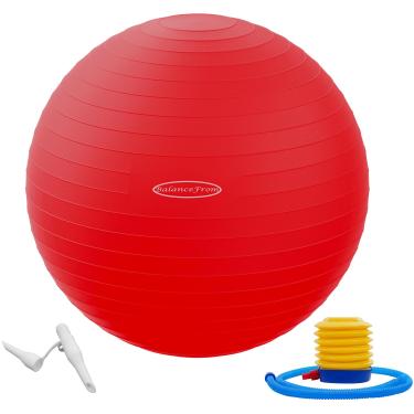 Imagem de BalanceFrom Bola de exercício antiestouro e antiderrapante bola de ioga bola fitness bola de parto com bomba rápida, capacidade de 900 g (58-65 cm, G, vermelho)