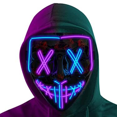 Imagem de Poptrend Halloween Mask LED Light up Mask Scary mask for Festival Cosplay Halloween Costume Masquerade Parties,Carnival,Gift (Blue+Purple)