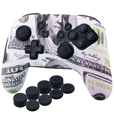 Imagem de YoRHa Studded Silicone Transfer Print Cover Skin Case ONLY for Nitendo Official Switch Pro Controller x 1(US Dollar) with Pro Thumb Grips x 8