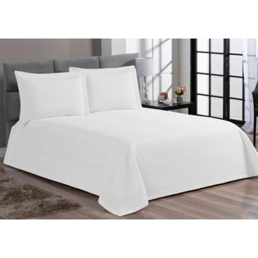 Imagem de Cobre Leito Colcha Cama Casal Piquet Branco Algodão 3 Peças