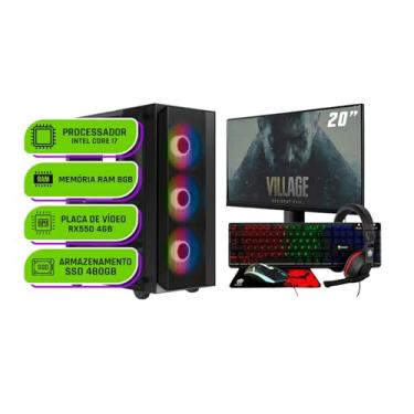 Imagem de PC Gamer Completo Alligator Shop Intel i7 3770, Radeon RX 550 4GB, Memoria 8GB DDR3, SSD 480GB, Monitor 20 Polegadas