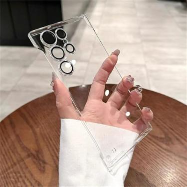 Imagem de Capa de celular luxuosa transparente fina e sem moldura para Samsung S22 S23 S24 Ultra Plus, capa de acrílico rígido transparente à prova de choque, T, para Samsung S24Ultra