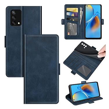 Imagem de Capa para Oppo F19, carteira de couro PU premium estilo livro ímã capa de telefone flip dobrável com compartimentos para cartão para capa de telefone Oppo A74 4G (azul)
