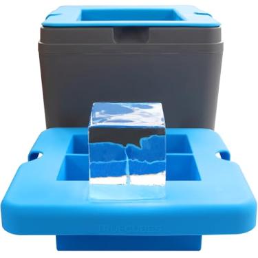 Imagem de True Cubes Máquina de gelo transparente - 4 cubos de gelo transparentes grandes para coquetéis, bebidas e uísque - Molde de cubo de gelo quadrado de silicone sem BPA - presentes de uísque para homens