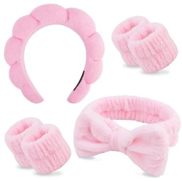 Imagem de Chanaco Conjunto de pulseira de spa e esponja fofa rosa para lavar o rosto, cuidados com a pele, presentes para meninas adolescentes