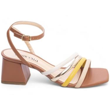 Imagem de Sandália Feminina Salto Médio Baixo Bloco Grosso Tiras 5,5cm Torricella (Caramelo, BR, Adulto, Numérico, 36)