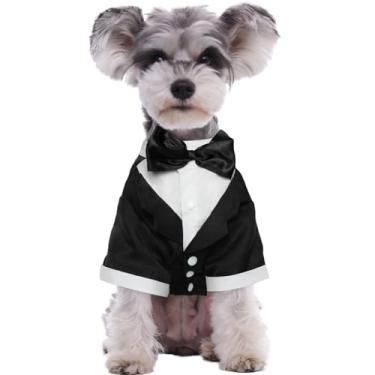 Imagem de (S (Costas: 9 23 cm, Peito: 33 cm, Pescoco: 23 cm, Preto) - Kuoser Camisa de Cachorro Filhote de Cachorro Roupas Pequenas para Cachorro, Terno Elegante Traje Laco, Camisa de Casamento Smoking formal com Gravata Preta, Dog Prince Wedding Bow Tie terno