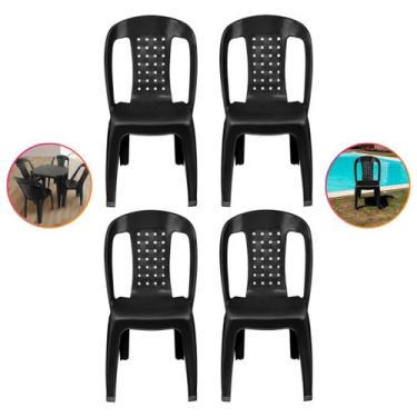 Imagem de Kit 4 Cadeiras Plástica Preta Bistrô P/até 154kg Resistente - Arqplast