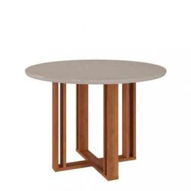 Imagem de Mesa de Jantar Redonda com Vidro Flora Cimol, Cinamomo/Off White