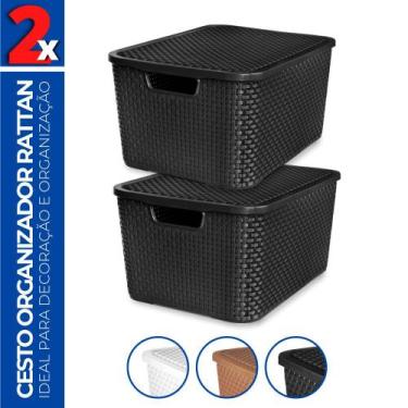 Imagem de Kit 2 Caixas Cesto Rattan Organizadora c/ Tampa Multiuso 20L - Arqplas