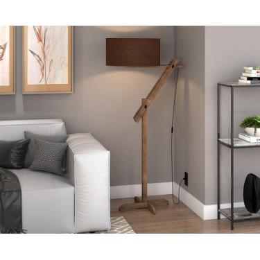 Imagem de Luminaria de Chão Ajustavel para Sala Luxo Pés de Madeira Cúpula Marro