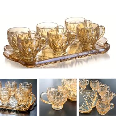 Imagem de Jogo Xícaras Café Chá 200ml 6 Pçs Com Bandeja Vidro Gold