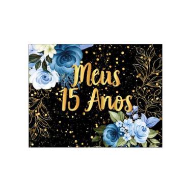 Imagem de Painel de Festa Horizontal 1,55 X 1,20 - Meus 15 Anos Floral Azul Efei