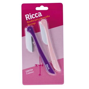 Imagem de Navalha Para Sobrancelha Flamingo Ricca Rosa e Roxo