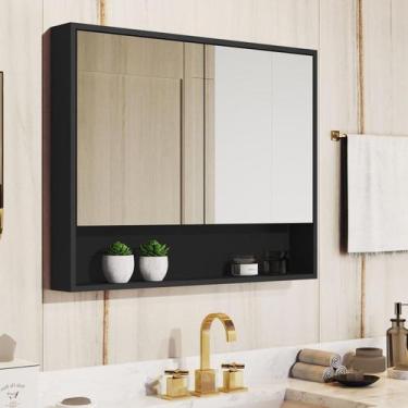 Imagem de Espelheira Eros Armário Aéreo Para Banheiro - Preto - Emes Móveis