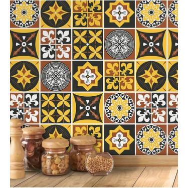 Imagem de Papel De Parede Azulejo Ladrilho Indiano colorido Autocolante Cozinha 