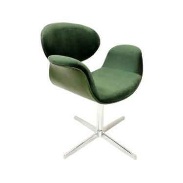 Imagem de Cadeira Tulipa Verde Estofada com Braço base Giratória em Alumínio - P