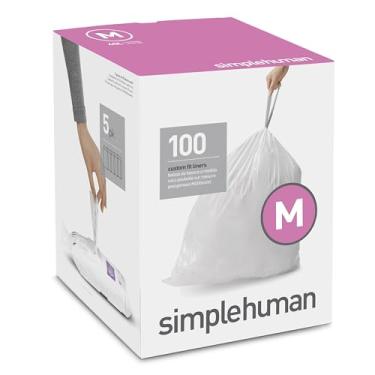 Imagem de simplehuman Code M Sacos de lixo com cordão de ajuste personalizado em pacotes de dispensador, 100 unidades, 45 litros / 11,9 galões, branco