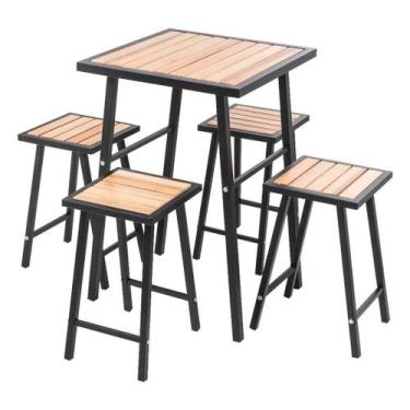 Imagem de Conjunto De Mesa E 4 Bancos Quadrado Preto Sacada Pequena - Metalcromo