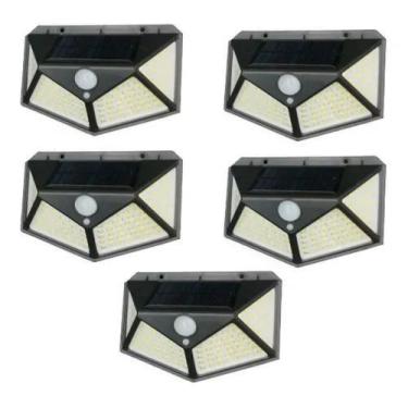 Imagem de Kit 5 Refletor led Solar 100 Leds com Placa Solar Sensor de Presença a