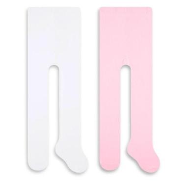 Imagem de Kit 2 Meias Calças Lisas Bebê Unissex Algodão Selene 9000, P, Rosa