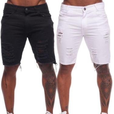 Imagem de Bermuda Short Masculino Jeans Rasgado Estilo Jogador - Volgue, Preto, 